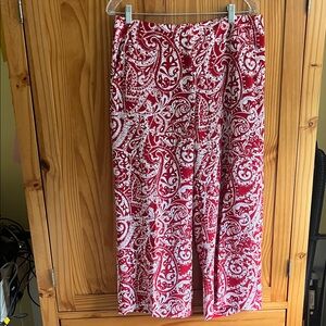 LOFT Red and White Paisley Wide Leg Pants